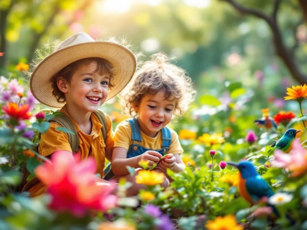Copii curioși explorând natura și descoperind lumea.
