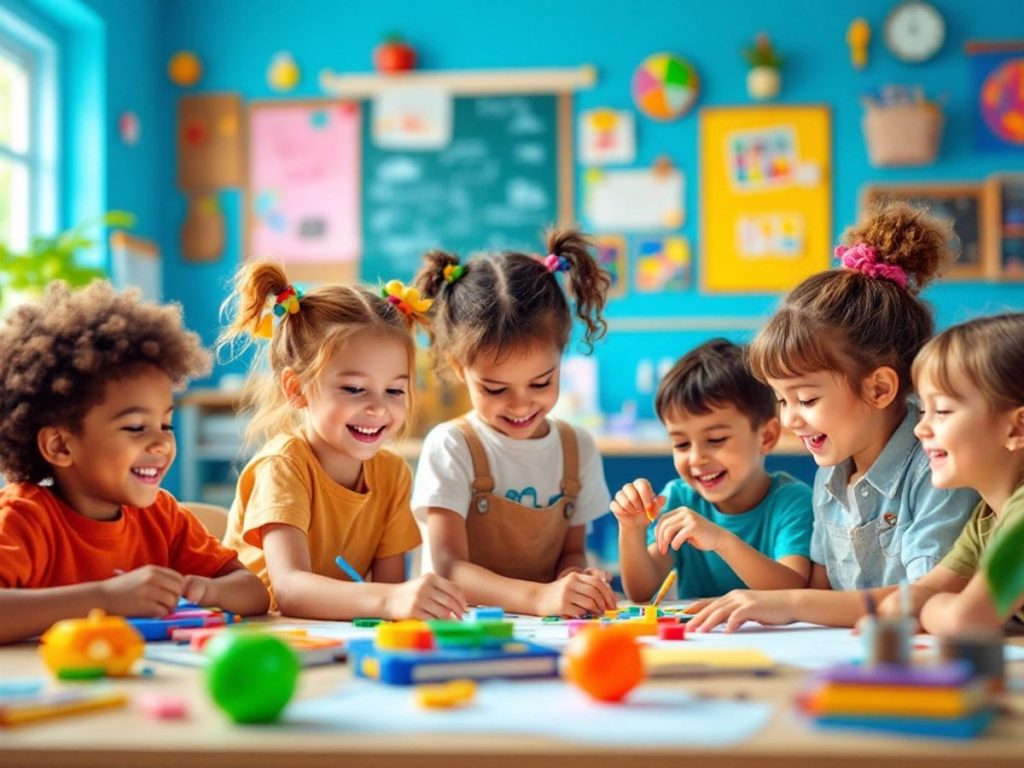 Copii curioși în clasă, învățând prin activități practice.