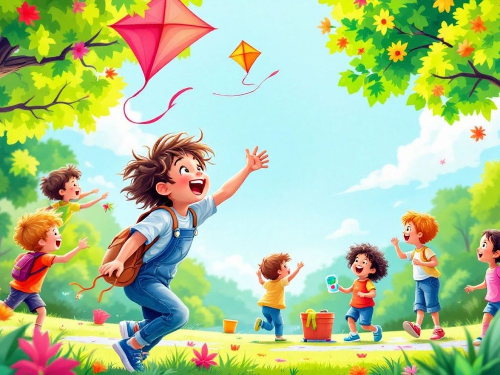 Copii jucându-se și bucurându-se de activități recreative.