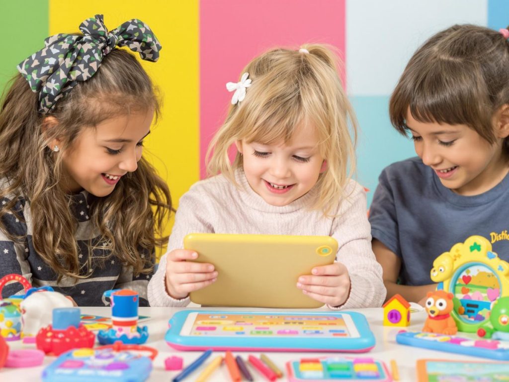 Copii jucându-se cu dispozitive tehnologice sigure.