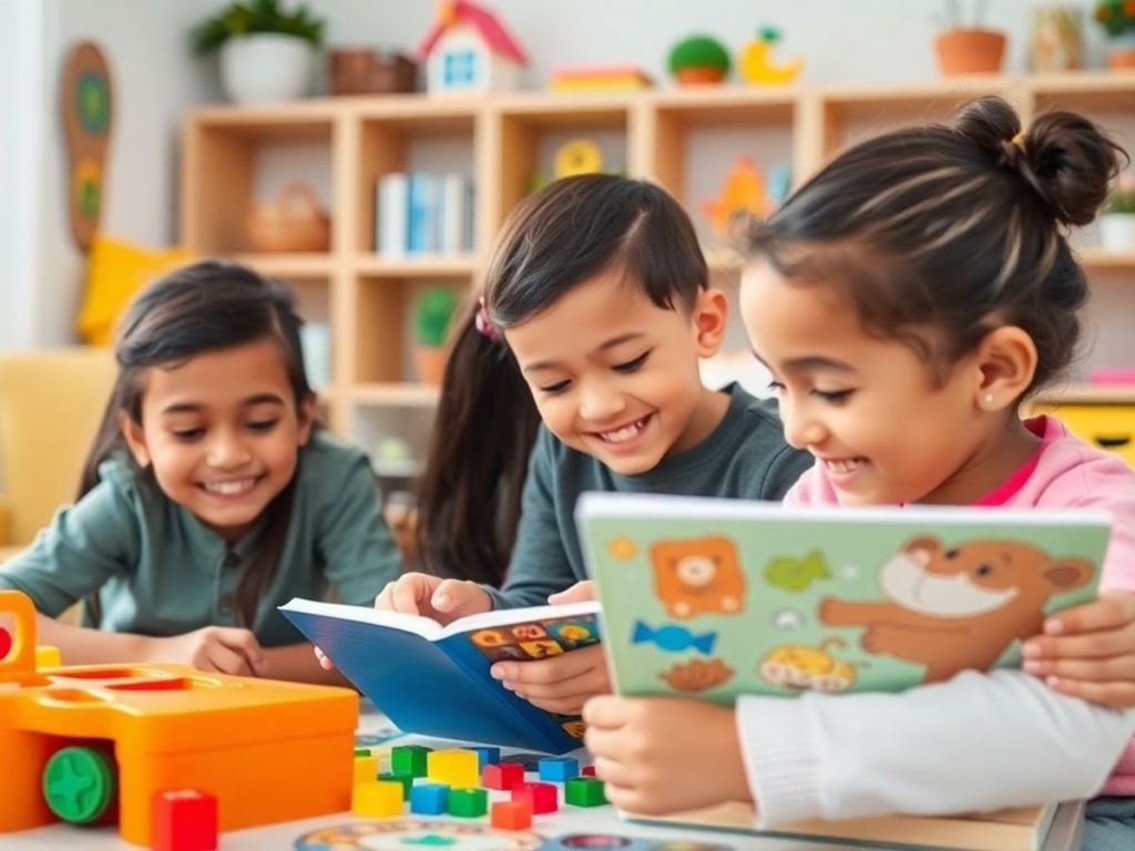 Copii jucându-se cu jocuri educative acasă.